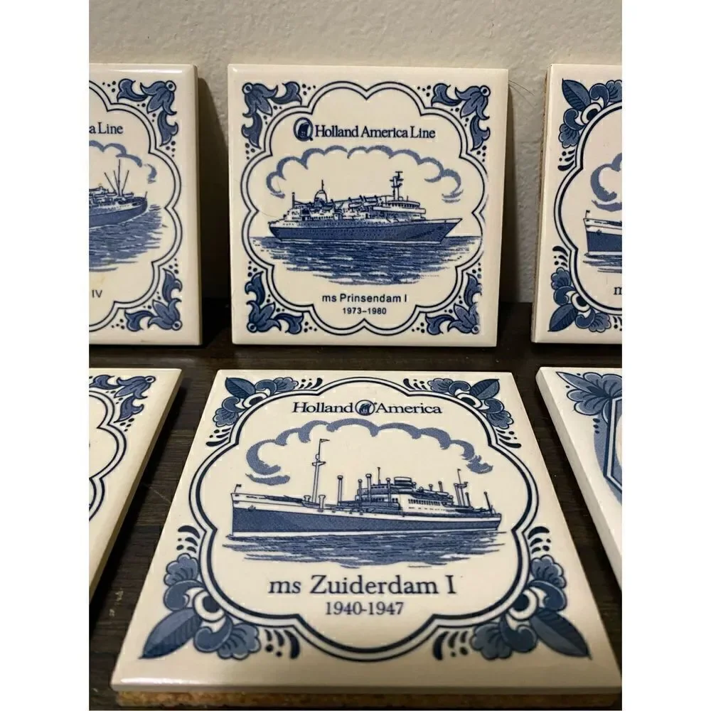 Vintage set of 6 Holland America ceramic tiles